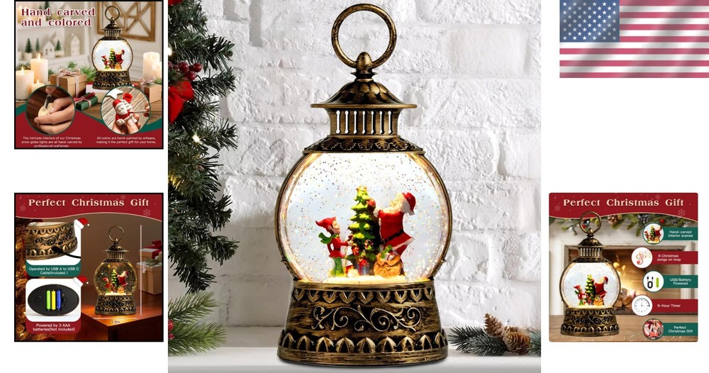 Vintage Santa Snow Globe Lantern - Musical & Timer Function for Festive Cheer
