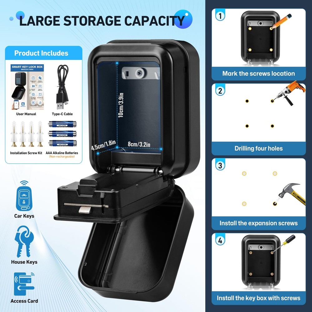 Key Lock - Bluetooth Electronic Lock for Keys, Wall Mount Digital Key Storage...