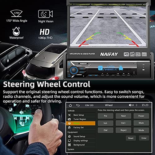 Single Din Touchscreen Car Stereo with Carplay & Android Auto, 7inch Flip Out
