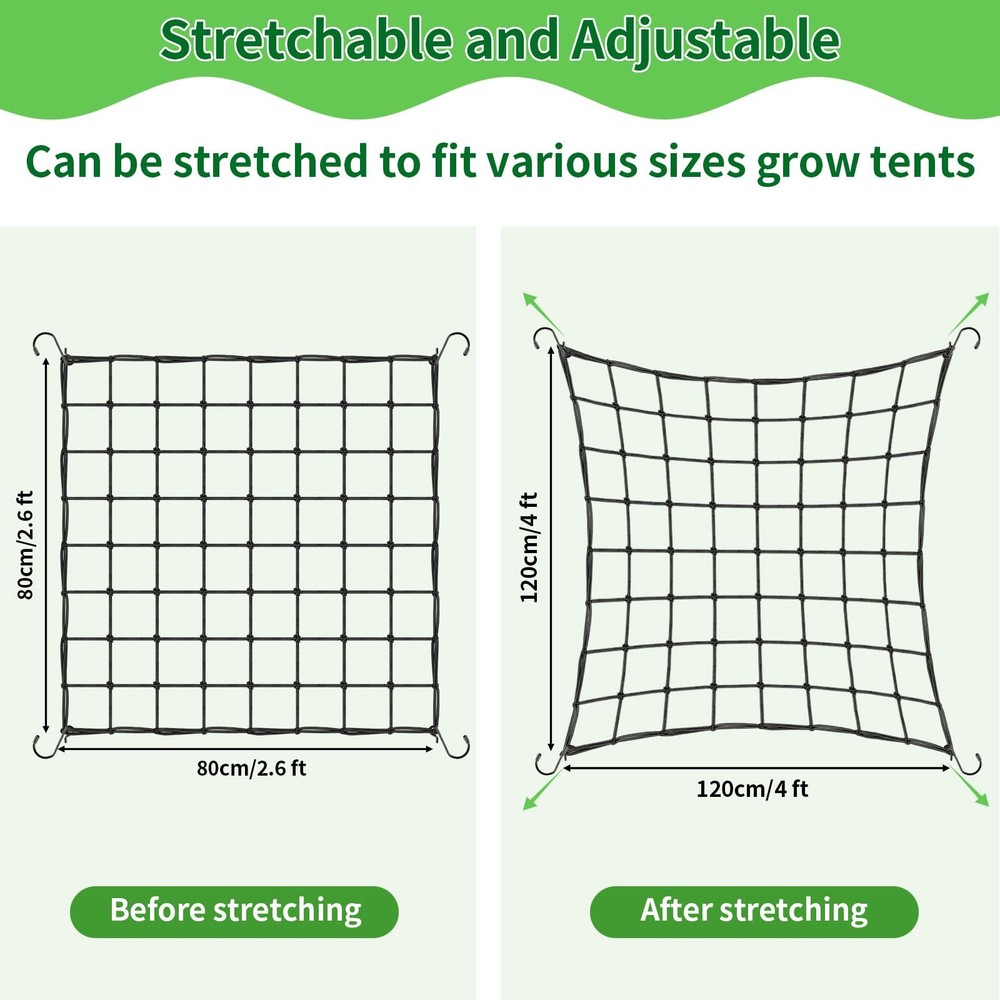Trellis Netting, Scrog Net with 4 Hooks, 4x4 Nets for Grow 4×4ft-1pcs