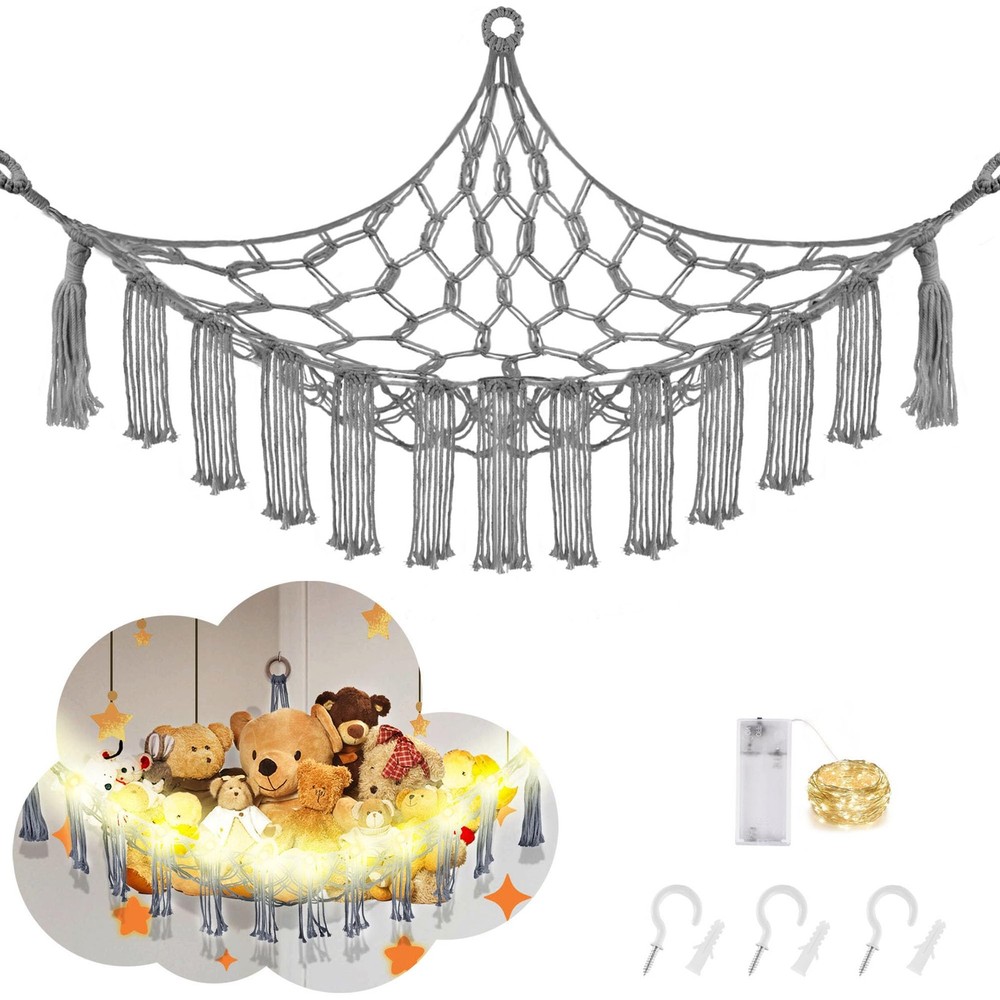 Stuffed Animal Hammock with LED Light, Large Stuffed Animals Storage Corner P...