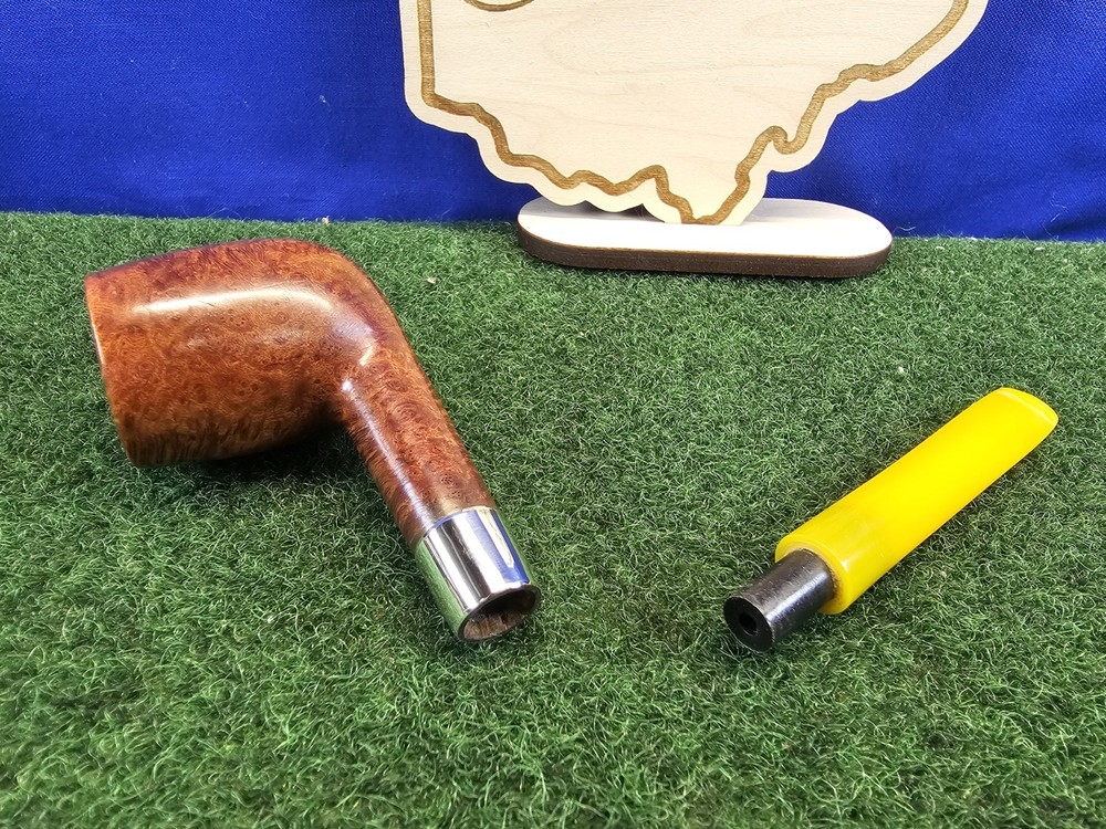 AGE Straight Smooth Billiard Banded Restored Briar Pipe, Replacement Stem, Case