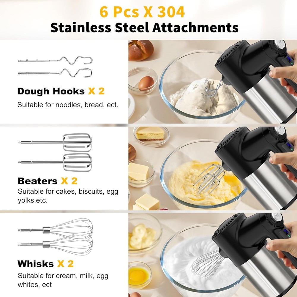 Cordless handheld blender, digital display, 7 speed settings, rechargeable