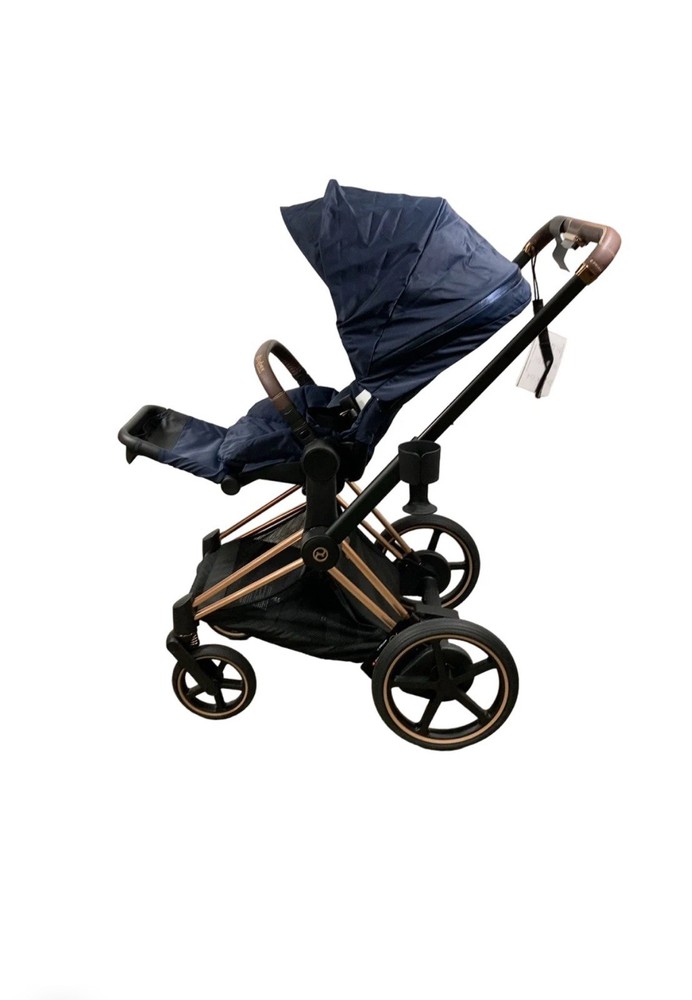Cybex E-Priam Navy Blue stroller with Cup Holder and Adjustable Canopy