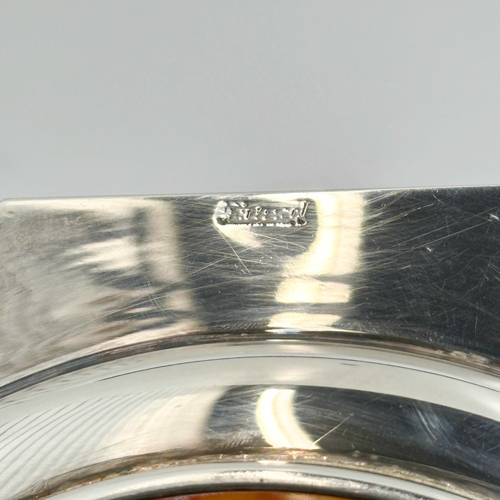 Continental Banded Agate Agate Silver Plate Mounted Hexagonal Plate early 20th c