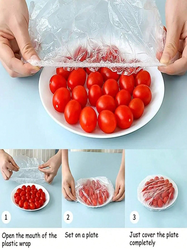 100Pcs Disposable Plastic Wrap Covers for Food Storage & Freshness