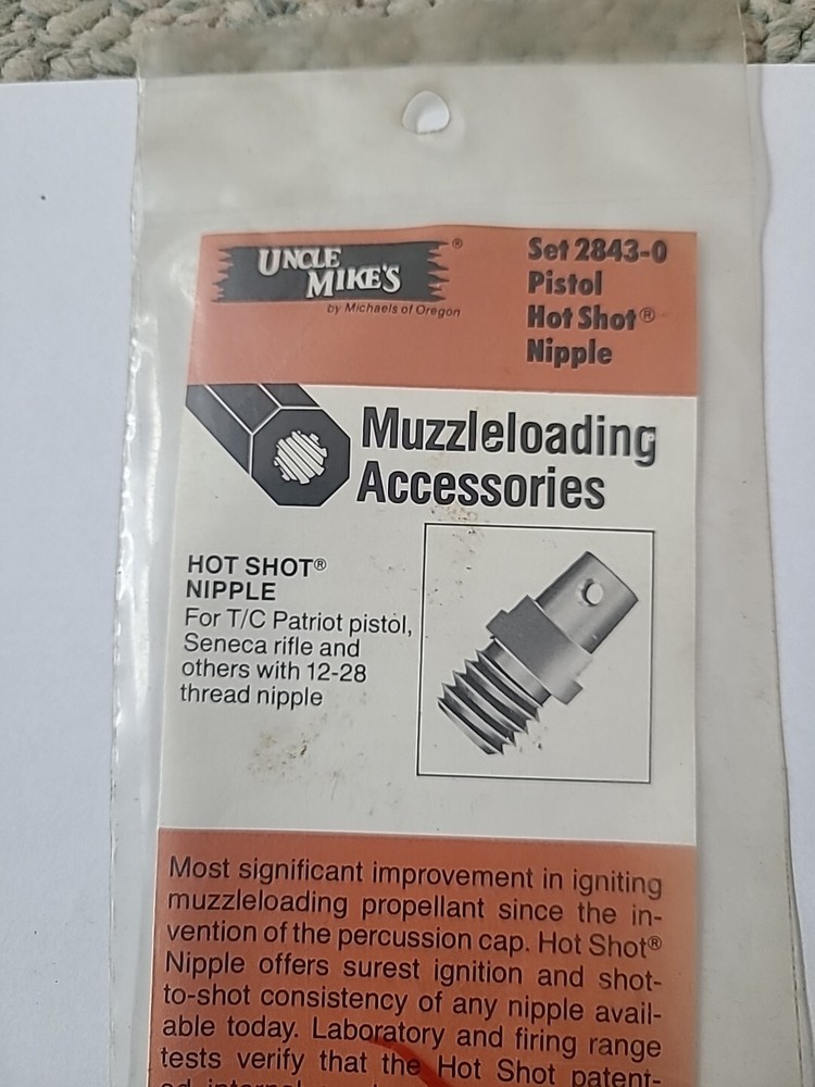 Uncle Mike's Muzzle Loading Accessory 2843-0 Pistol Hot Shot Nipple-NOS
