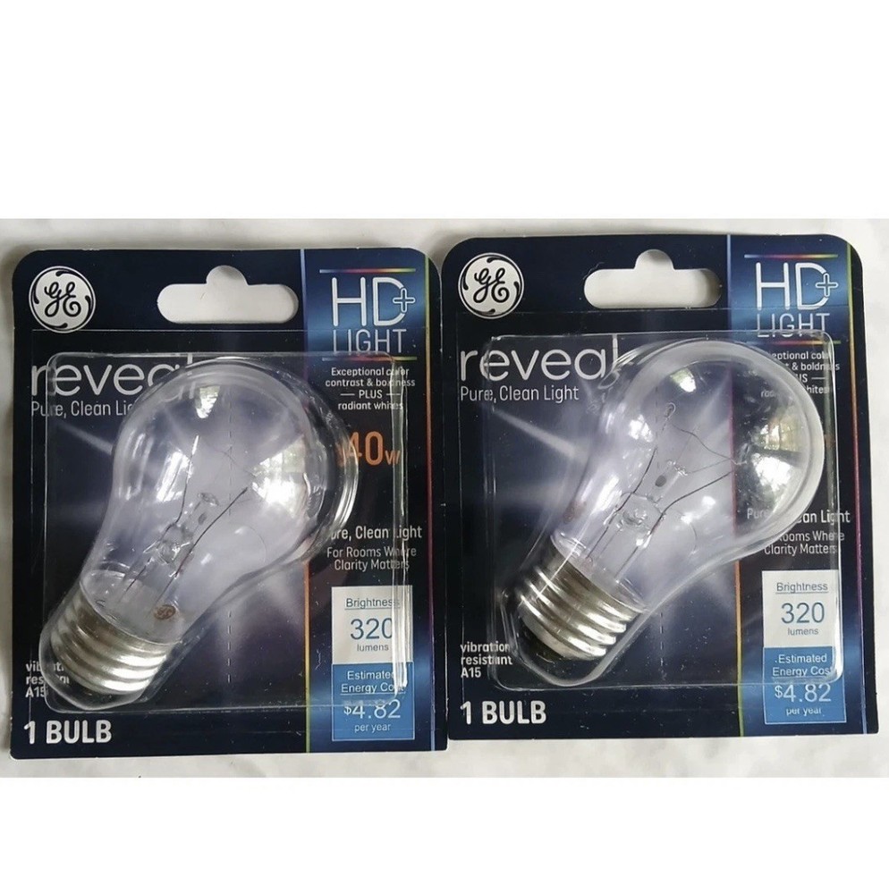 GE Reveal HD+ Light Bulb, 40w, A15,     LOT OF 2     (98764)  FS