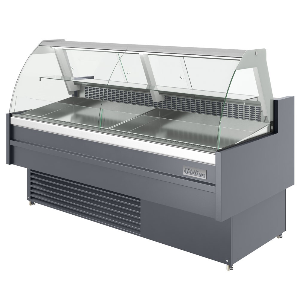 72" Curved glass fish case with refrigerated storage underneath