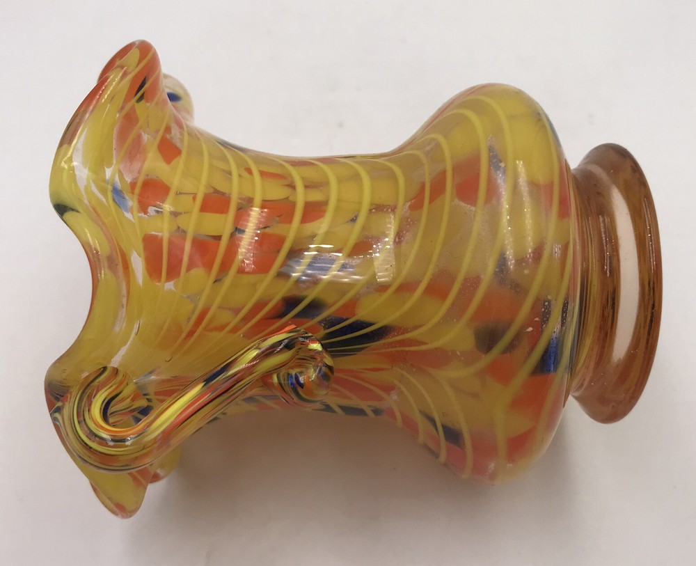 Handblown Double Handled Vase Pot Decor Colorful Unique Unmarked