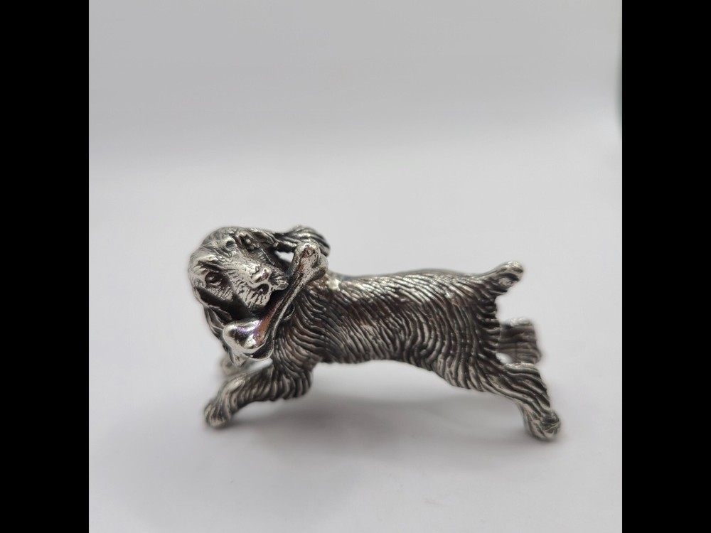 ***SALE** STERLING SILVER -REALISTIC FEATURES-OXIDIZED DOG WITH A BONE **
