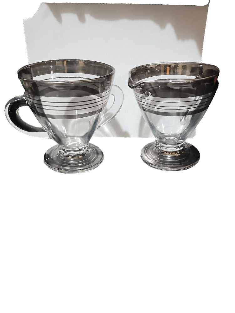 Vintage Silver Banded Art Deco Sugar & Creamer