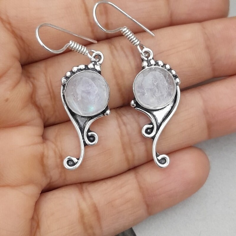 925 Sterling Silver Drop Dangle Handmade Earrings With Moonstone Gemstone