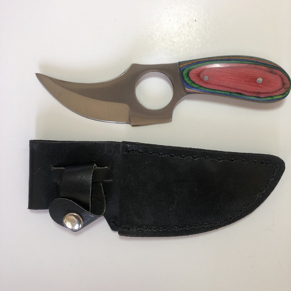 FIXED-BLADE HUNTING KNIFE | 5" Silver Blade Multi-Color Wood Handle Skinner