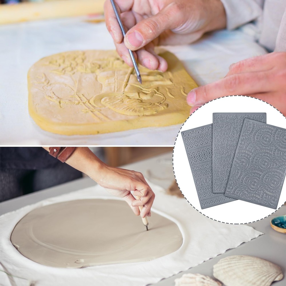 12 Pcs Polymer Clay Texture Sheets Mat Works with Polymer Clay Cutter Embossi...