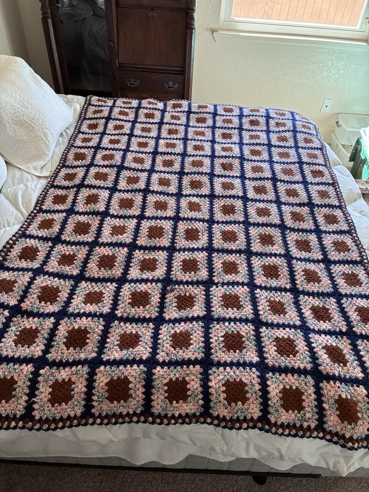 Handmade Afghan Granny Square 72 x 55 Crochet Blanket