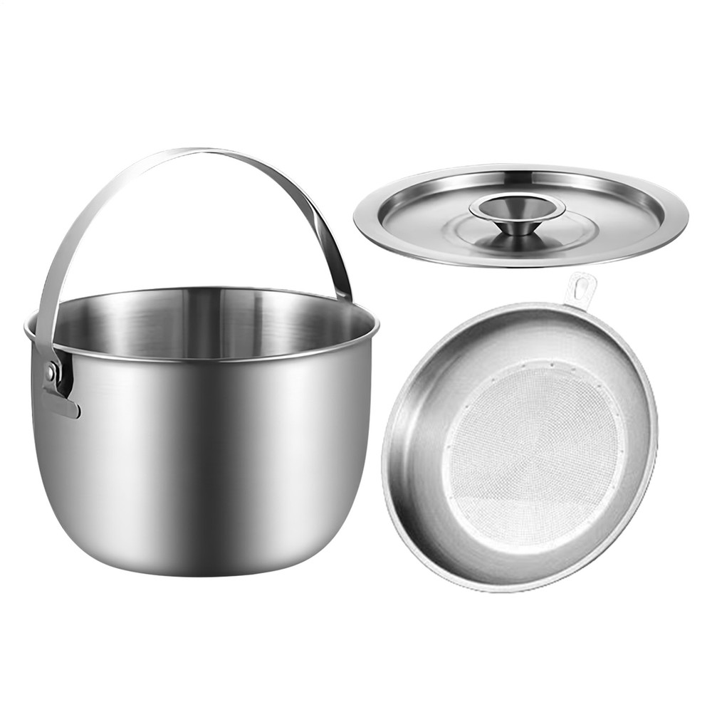 1x Small Stainless Steel Camping Pot Strainer Pot with Lid Kitchen Tool