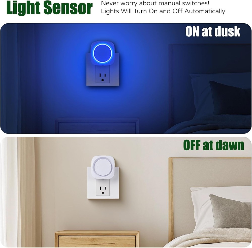 Blue Night Lights Plug in to Wall,4 Packs Dimmable Light with Auto