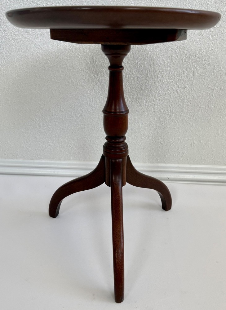 1940s Solid Mahogany Raised Edge Round Tripod Wine / Side Table