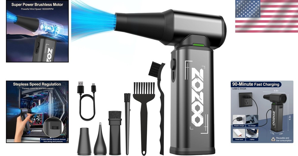 Lightweight Electric Air Duster with Brushless Motor - Fast Charging & Versatile