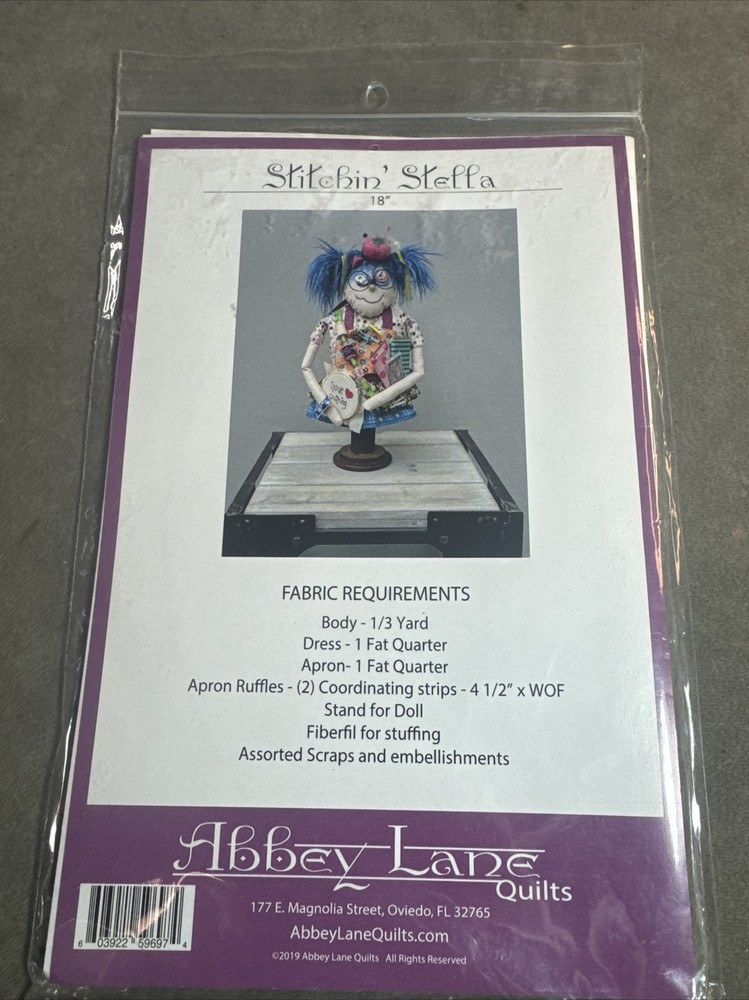 Abbey Lane Quilts Stitchin' Stella Doll Pattern 18”
