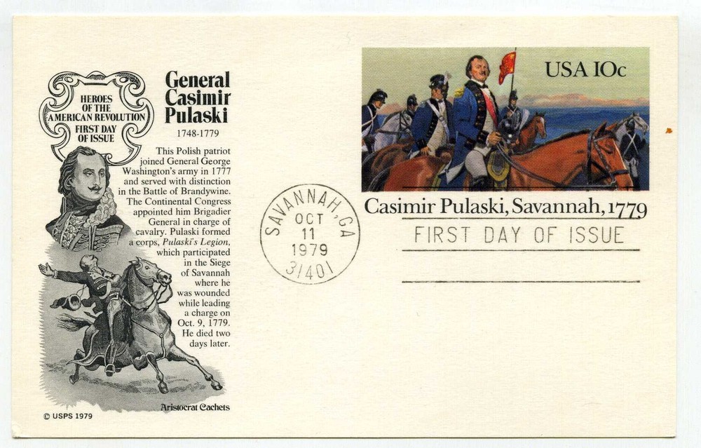 UX79 Casmir Pulaski, Savannah, 1779, Aristocrat Cachets, FDC