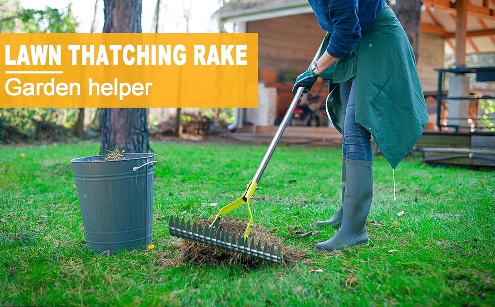 Adjustable Angle 15-Inch Thatching Rake with Lightweight Stainless Steel Design