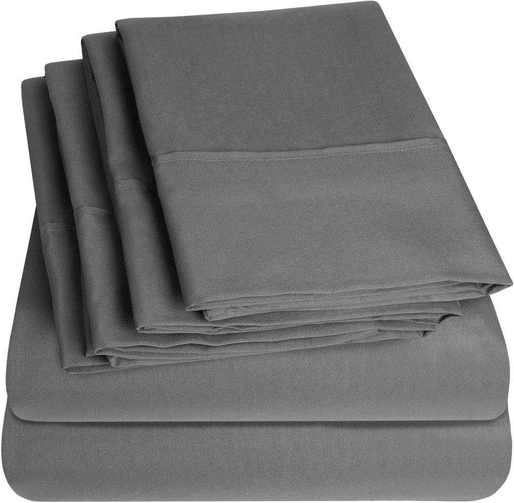 Bed Sheets Queen Size Grey - 6 Piece 1500 Supreme Collection Fine Brushed Microf