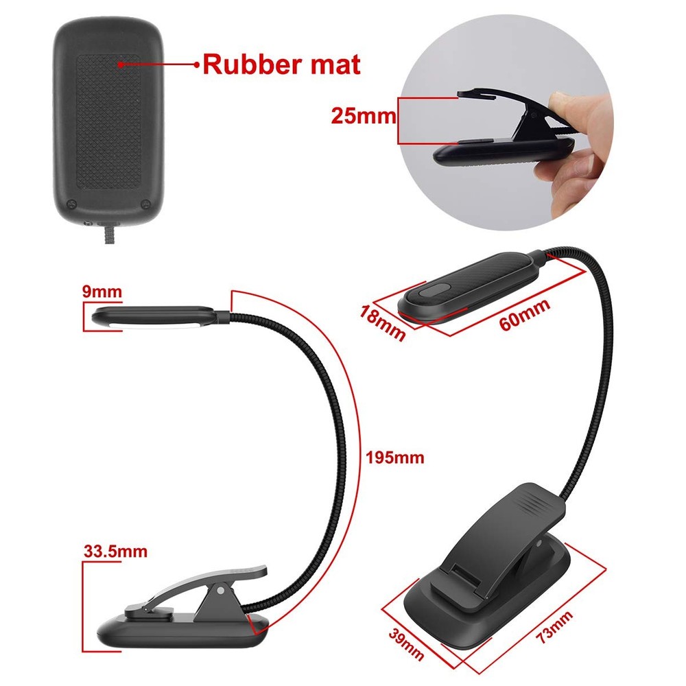 Book Light Rechargeable Clip On Reading Light Dimmable Brightness Reading Lights