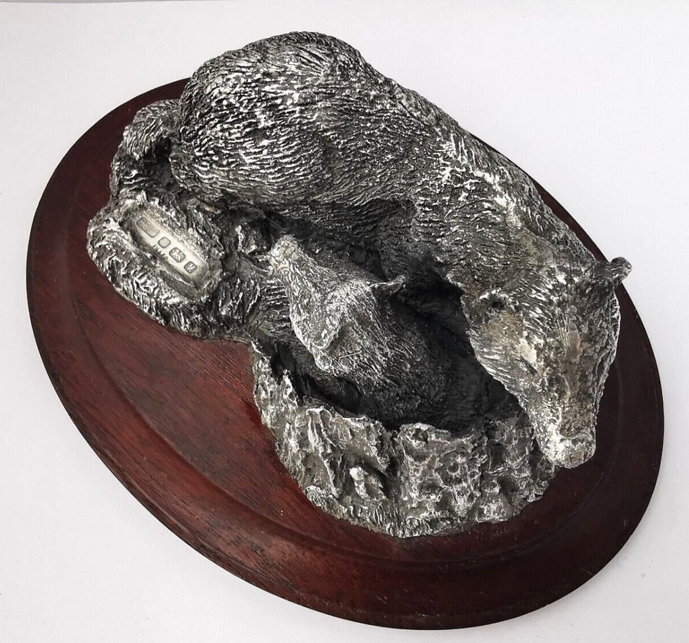 Vintage Solid Silver Badger Group Figurine - Sheff 1986.