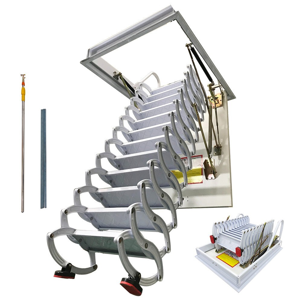 Ceiling Folding Stairs 9.84ft Pull Down Telescoping Attic Stairs 27.56''x35.43''
