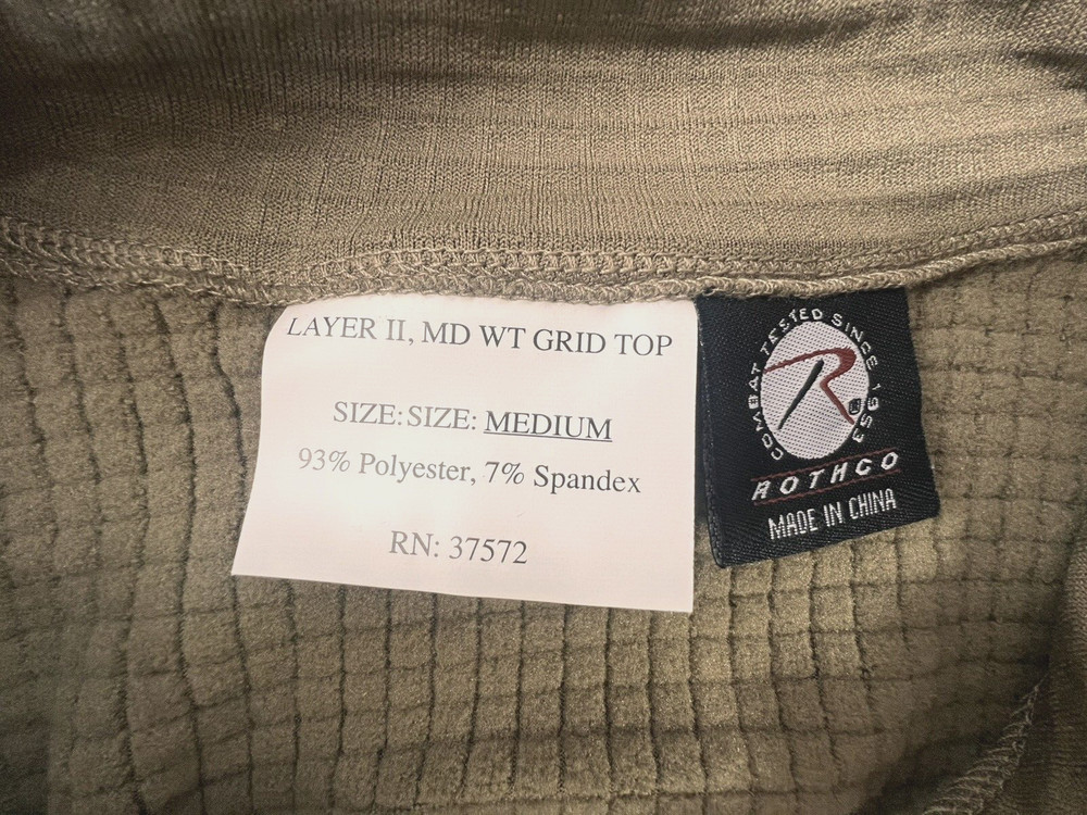 ROTHCO LAYER II MD WT GRID TOP PULLOVER MEN'S MEDIUM 1/2 Zip THERMAL COYOTE