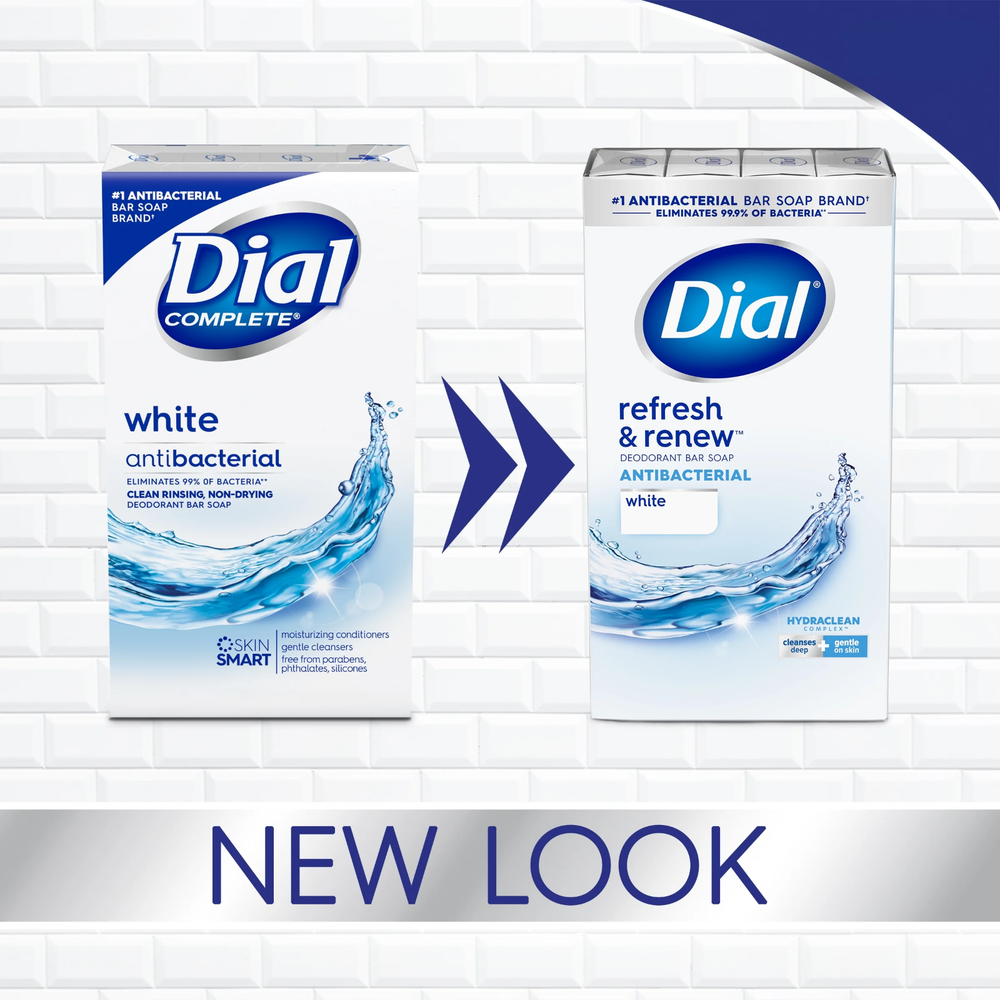 Dial Antibacterial Bar Soap, Refresh & Renew, White, 4 oz, 12 Bars