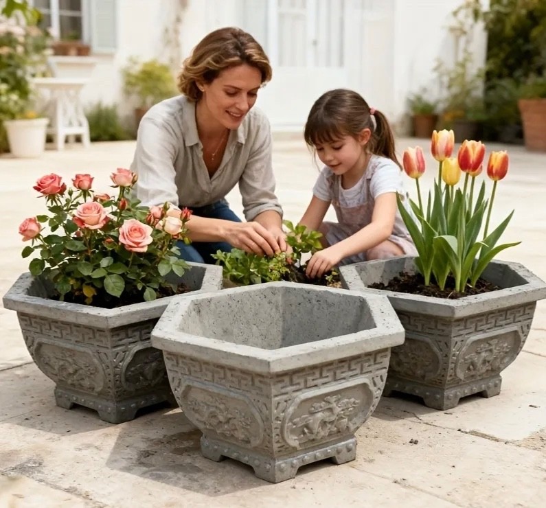 Concrete Planter Garden Mold Hexagonal Cement  Flower Pot Planter