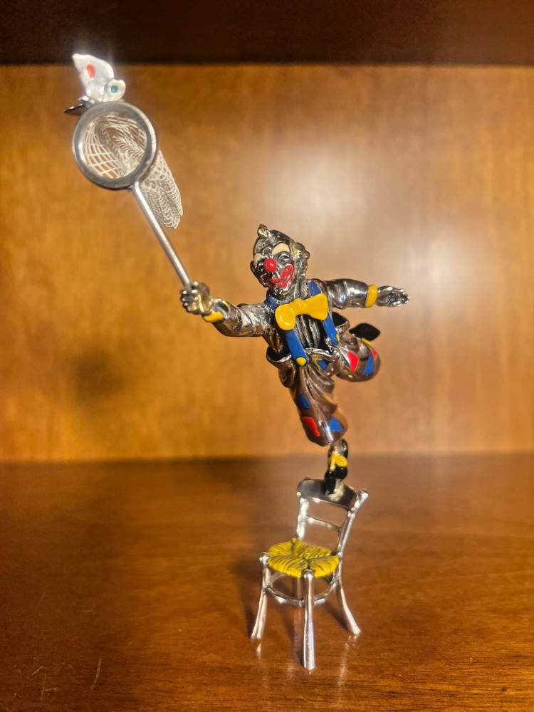 Pietro Arezzo Sorini Solid Silver & Enamel miniature Clown sculpture