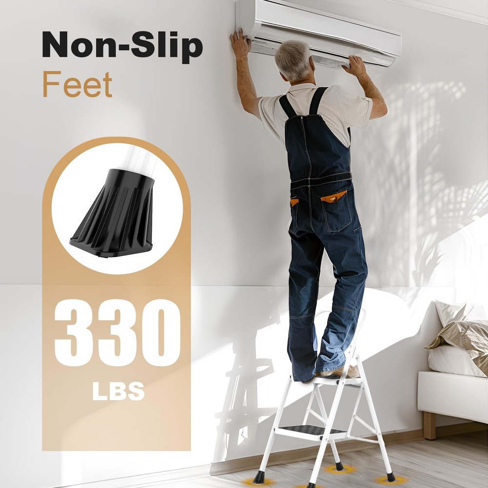 HBTower 2 Step Ladder,2 Stool for Adults Folding 2-Step, White