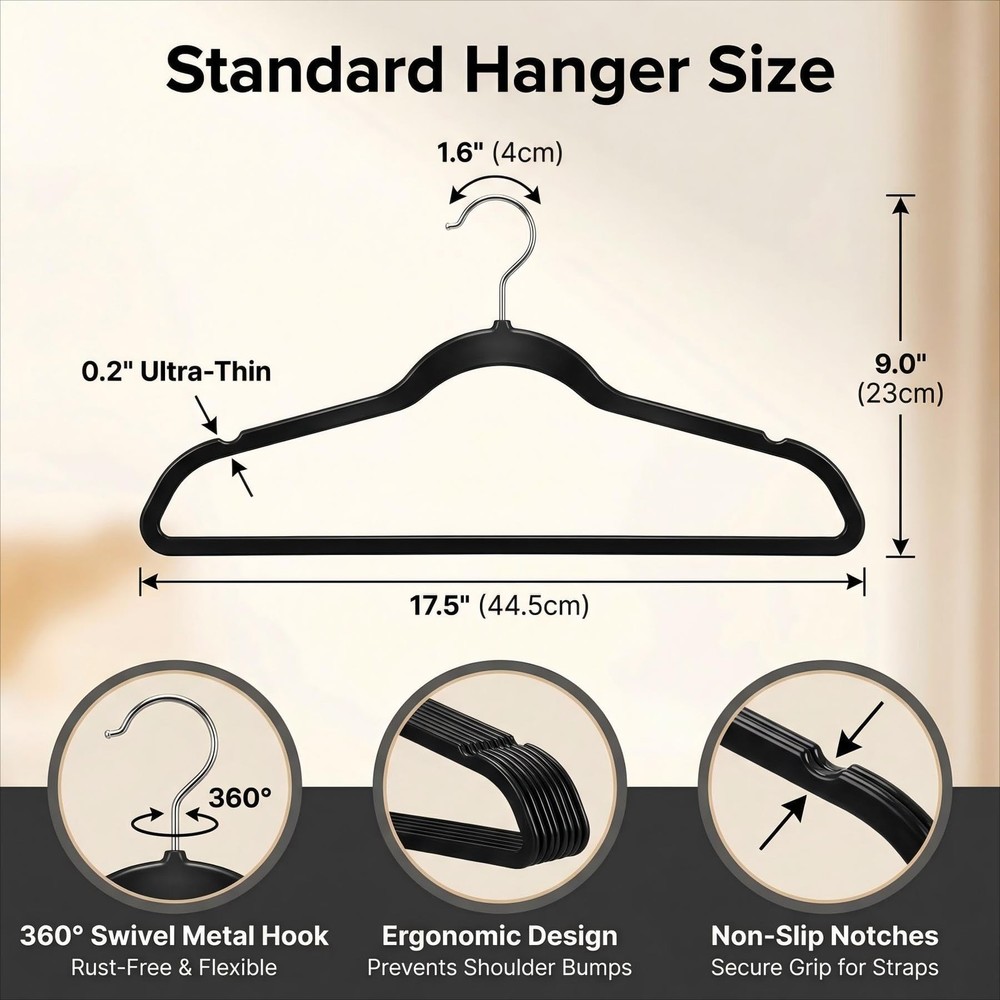 Plastic Hangers Black 50 Pack Heavy Duty for Clothes