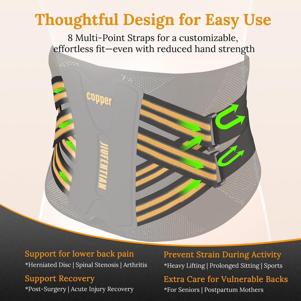 Copper Back Brace for Lower Back Pain with Composite Support Technology for H...