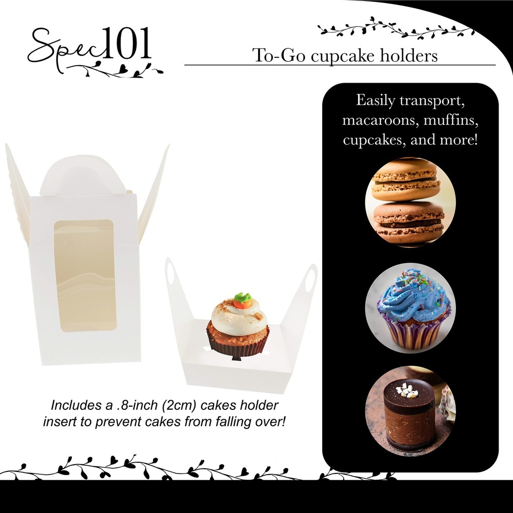 Spec101 Cupcake Containers 100pk - Individual White Cupcake Box with Inserts