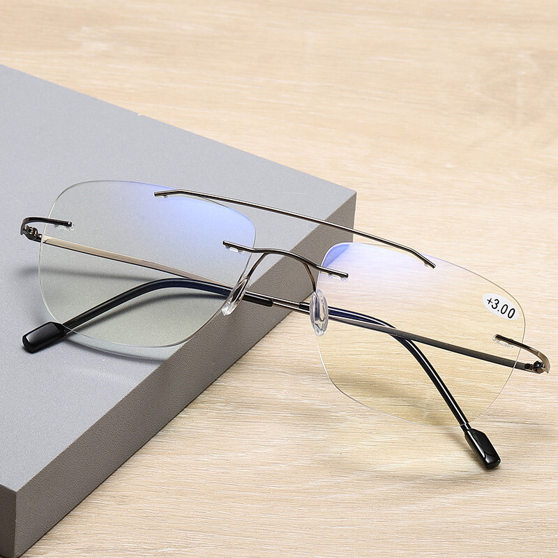 Rimless Multifocal Progressive Anti-blue Ray Reading Glasses Ultralight Pilot