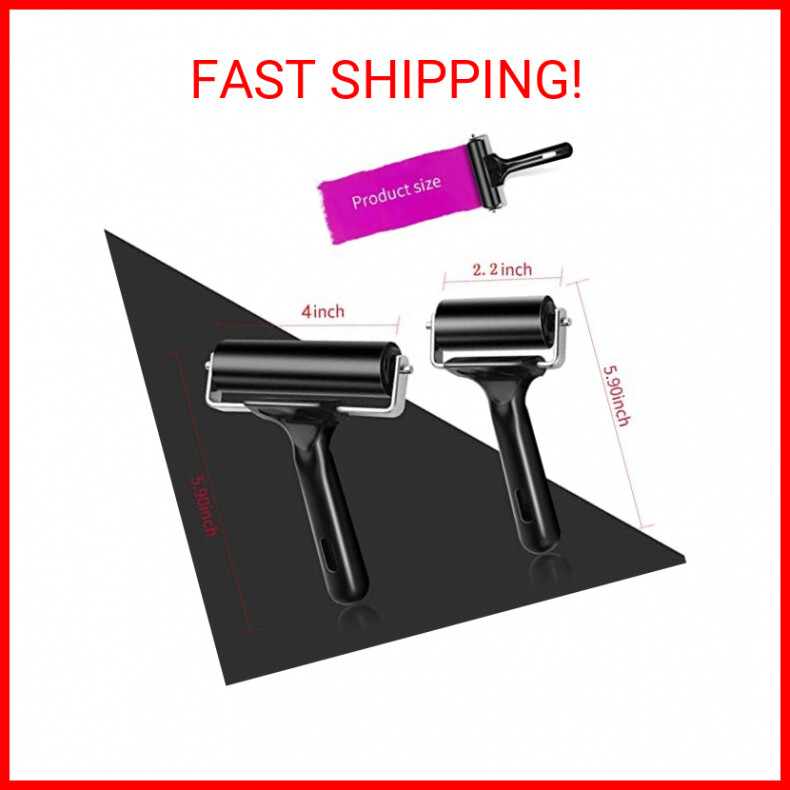 2Pcs Rubber Roller Brayer Rollers Hard Rubber 4 & 2.2 Inch for Printmaking (Blac
