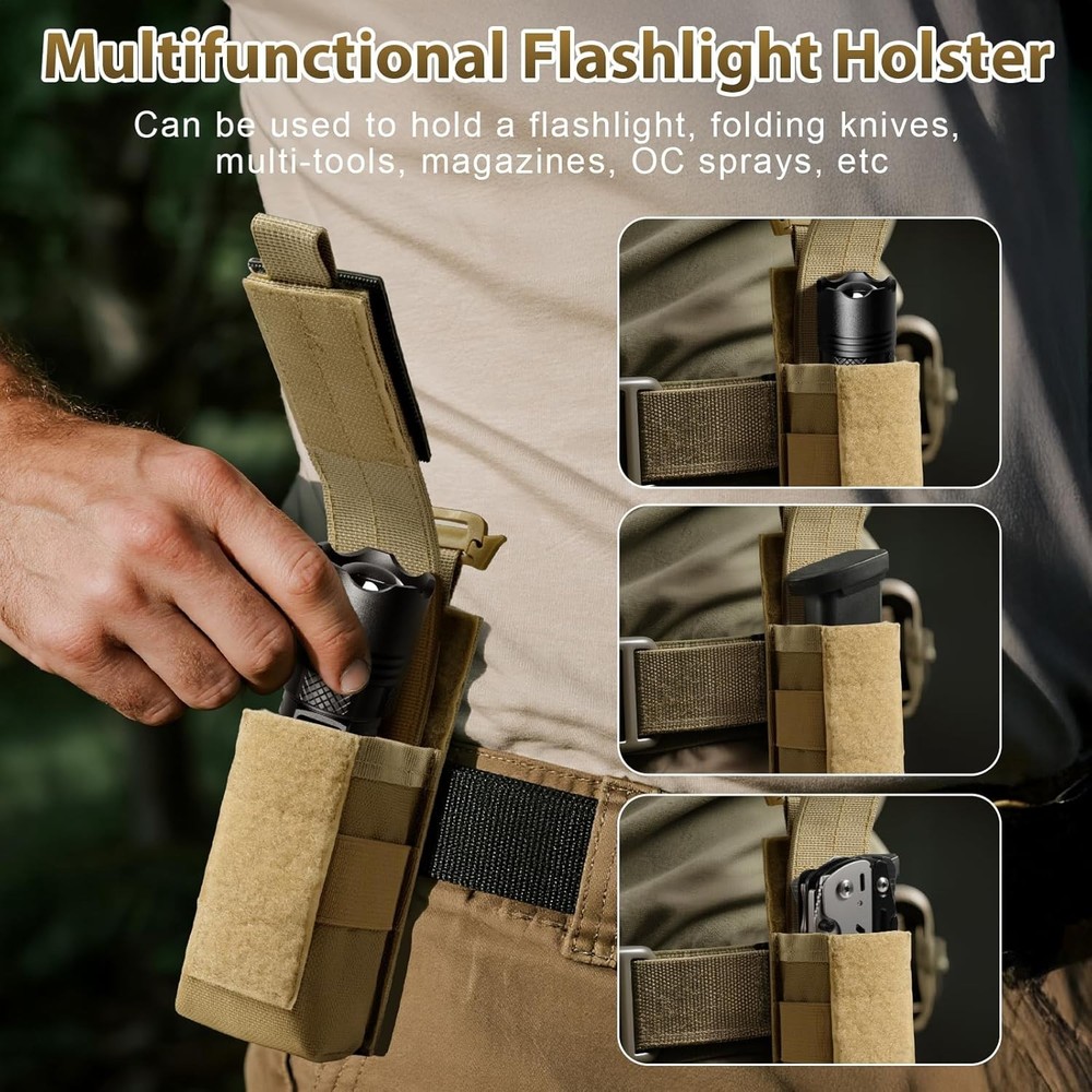 Tactical Flashlight Holster, Adjustable Flashlight Pouch Holder Molle Torch Carr