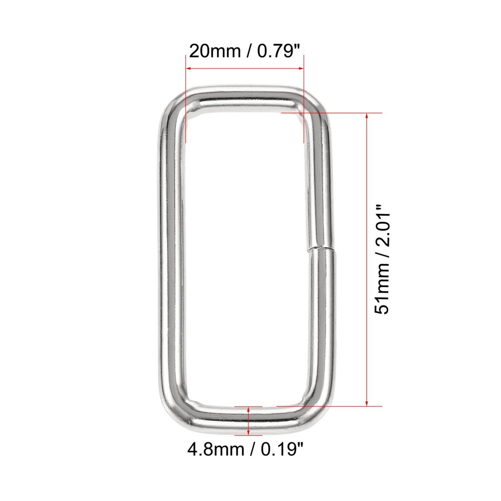 Metal Rectangle Ring Buckles 51x20mm Silver Tone 10pcs