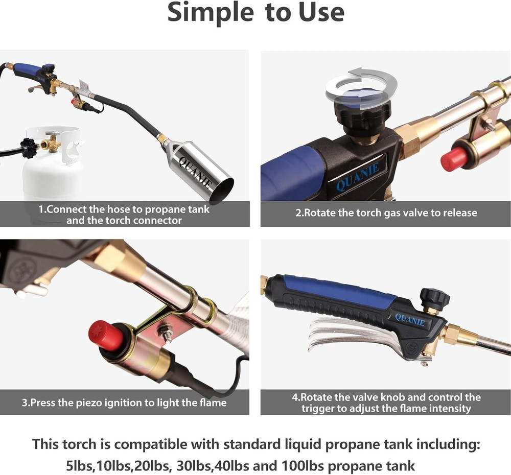 Environmentally Friendly Propane Flame Torch - Quick Weed Control with 10FT Hose