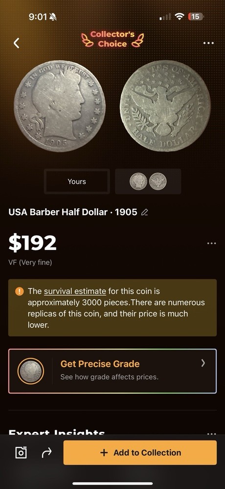 1905 Barber Half Dollar (Estimated 3000 Survival Rate)