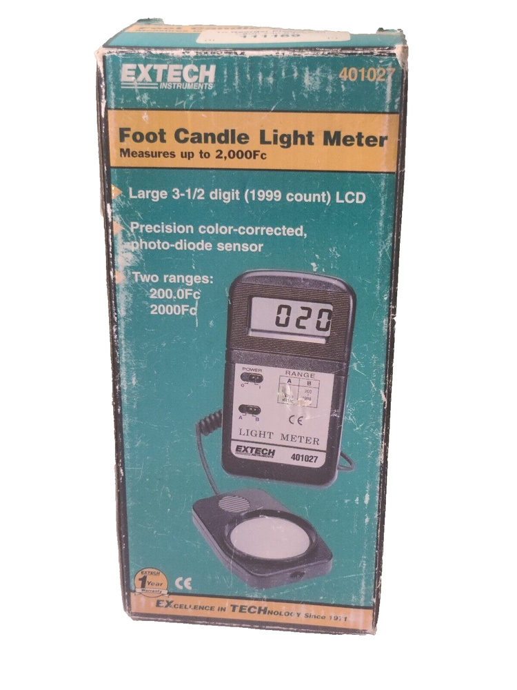 Vtg EXTECH Foot Candle Digital Light Meter 401027 Two Ranges 200.0Fc 2000Fc