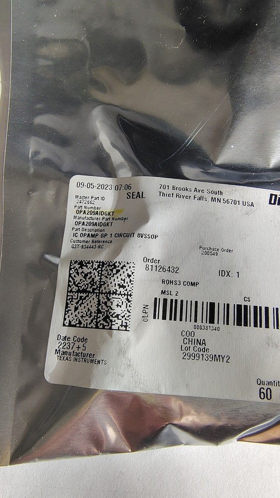 ( 15 PCS ) OPA209AIDGKT, TI , IC