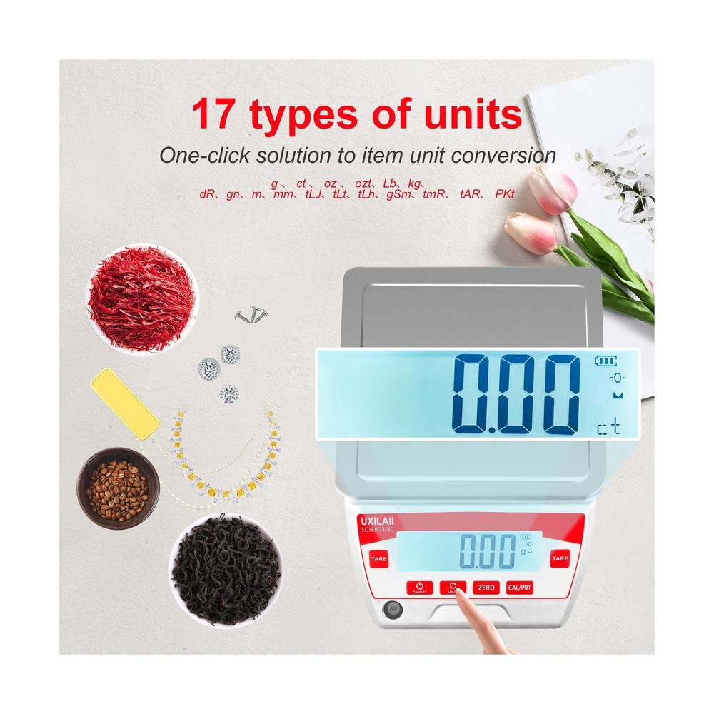 UXILAII SCIENTIFIC Lab Scale 5000g x 0.01g High Precision Electronic Analytic...