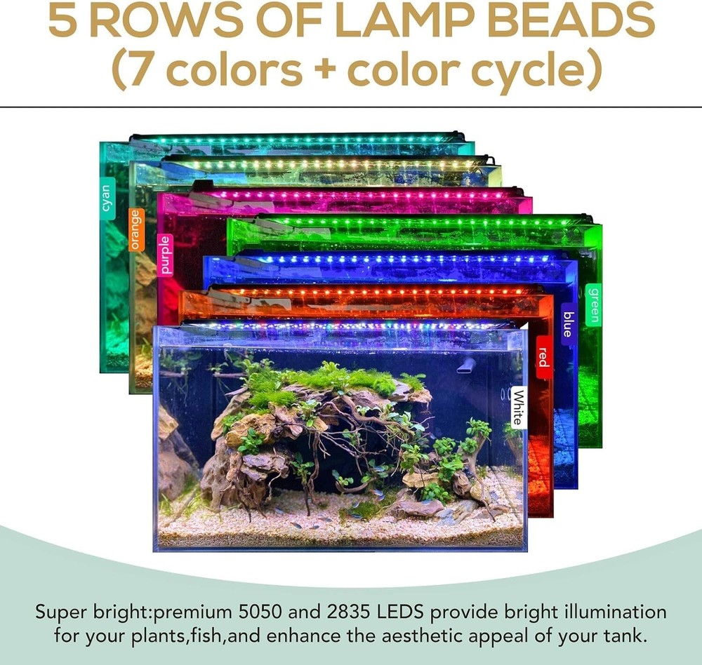 24-30 Inch Waterproof LED Aquarium Light with Adjustable Bracket & Power Memory
