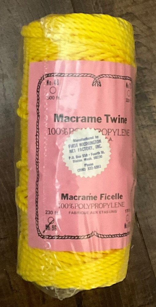 (4) FIRST WASHINGTON NET MACRAME TWINE 100% POLYPROPYLENE 230’, 5MM, YELLOW, #96